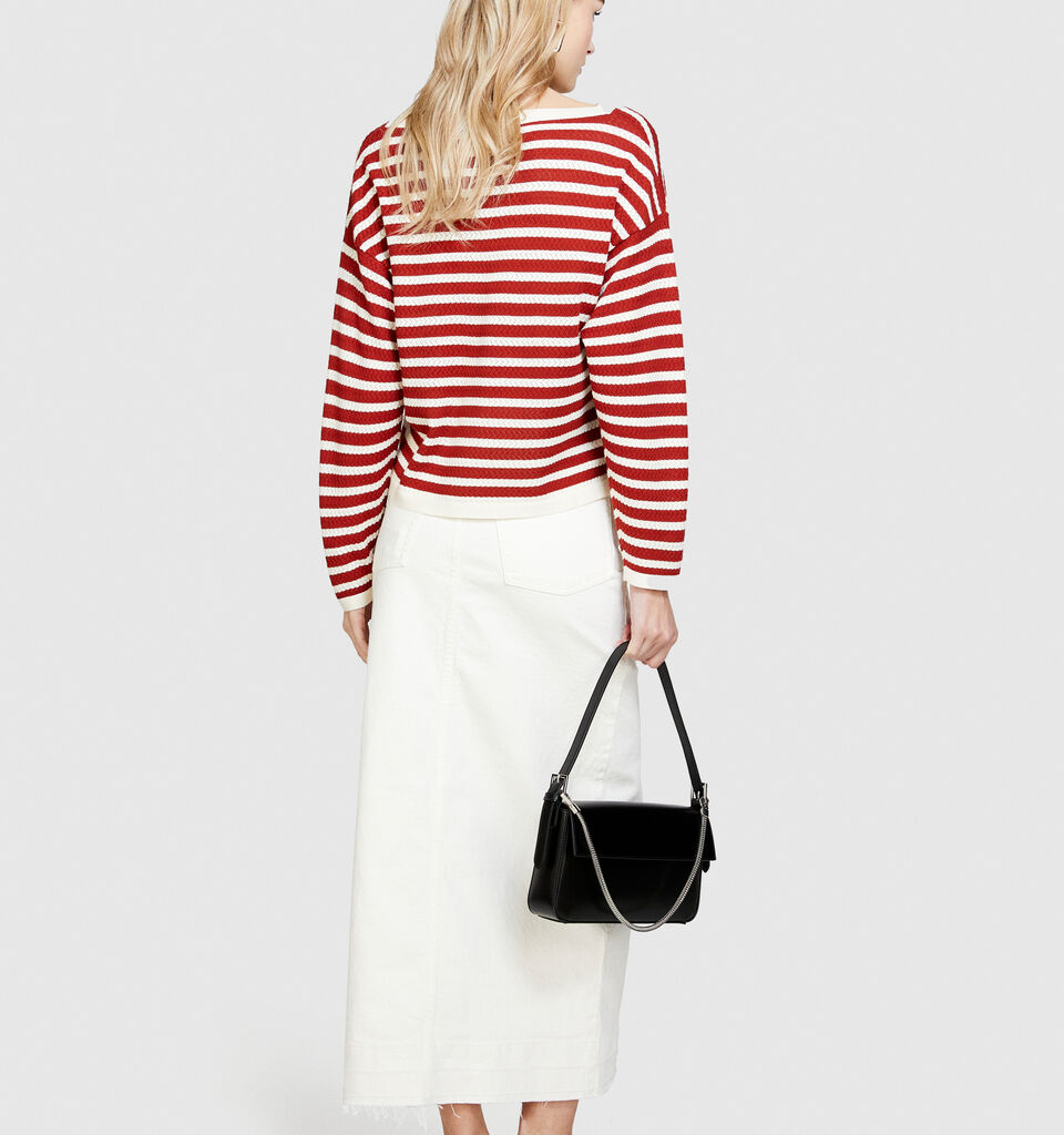 Sweater with two-tone stripes - women's boat neck sweaters - Red | Sisley image number 3